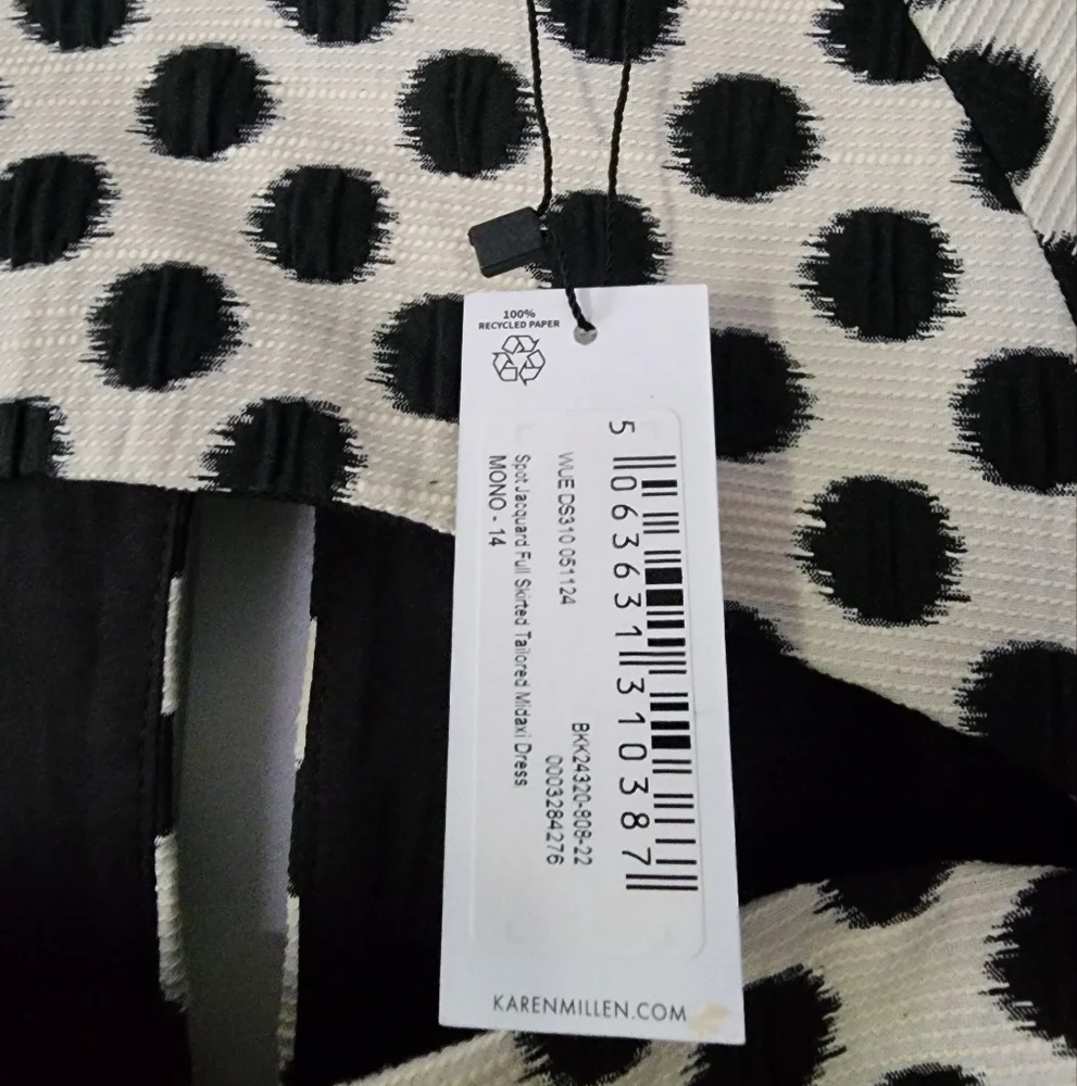 Karen Millen Spot Jacquard Full Skirted Tailored Midaxi Dress Black Polka Dot 10 - Picture 14 of 15